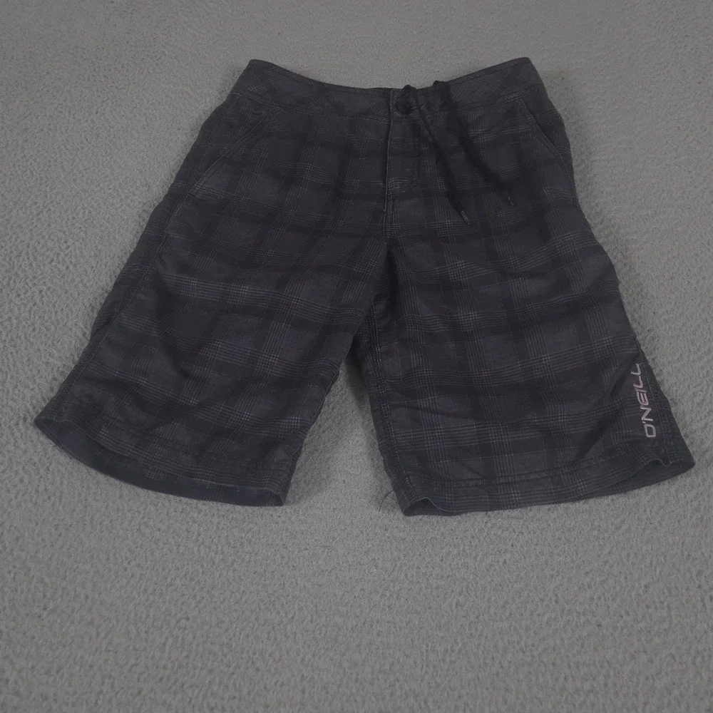 O'Neill Shorts Men 28 Charcoal Plaid‎ Hybrid Board Quick Dry Water Trunks Swim